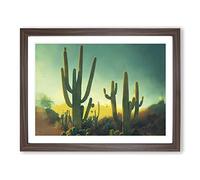 Cactus Desert View Vol.2 Framed Print | A3 Walnut Framed Wall Art | Ready to Hang | Modern Landscape Picture | Living Room Bedroom Lounge Office