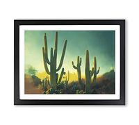 Cactus Desert View Vol.2 Framed Print | A4 Black Framed Wall Art | Ready to Hang | Modern Landscape Picture | Living Room Bedroom Lounge Office