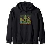 Cactus Desert Vintage Retro Western Nature Design Zip Hoodie