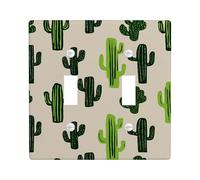 Cactus Double Light Switch Cover Plate, Bohemian Contemporary Green Prickly Pear Summer Green Plastic Standard Size Switch Plate Decorative for Home Living Room New Apartment Decor