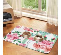 Cactus Flamingo Rose Flowers Absorbent Leather Pet Tablecloth Non-Slip Dining Pad For Puppy Kitten Food Water Bowls