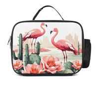 Cactus Flamingo Rose Flowers Insulated Lunch Bag, Large Capacity Portable Meal Tote, Leakproof Thermal Lunch Box Bag with Detachable Foldable Design, Ideal for Office Camping Hiking Daily Use