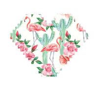 Cactus Flamingo Rose Flowers Print Art Brick Puzzle Heart Shaped DIY Building Blocks Set 3D Jigsaw Home Decor 82 Pieces
