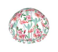 Cactus Flamingo Rose Flowers Print Double Layer Waterproof Shower Cap Women Men Reusable Bath Hair Caps Elastic Band