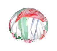 Cactus Flamingo Rose Flowers Print Shower Cap Reusable Bath Cap Double Layer Bath Hair Caps, Keeps Hair Dry, Fits All Head
