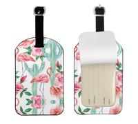 Cactus Flamingo Rose Flowers Printed PU Leather Bag Tag, Personalized Baggage Label, Privacy Flap ID Shield, for Vacation