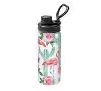 Cactus Flamingo Rose Flowers Printing Print Sports Insulated Kettle 18oz Stainless Steel Kettle, for Travel, Sports, Fitness