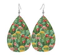 Cactus Floral Bloom Piercing Teardrop Earrings Set, Fashion Leather Earrings Dangle Hoop For Women Birthday Party Jewelry Gift