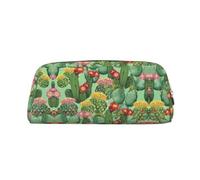 Cactus Floral Bloom Printing Leather Pencil Pouch Pen Case Elegant and Practical Bag for Students Perfect for Office School
