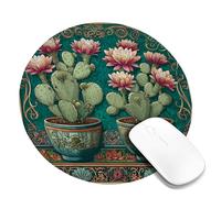 Cactus Floral Mouse Pad, Vibrant Peach Green Plant Design, Perfect for Spring and Summer, Bohemian Style, Ideal for Home and Office Use, Non-Slip Rubber Mousepad Round 8x8 Inch