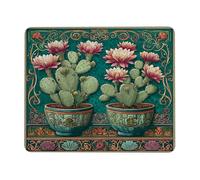 Cactus Floral Mouse Pad, Vibrant Peach Green Plant Design, Perfect for Spring and Summer, Bohemian Style, Ideal for Home and Office Use, Non-Slip Rubber Mousepad Square 8x10 Inch