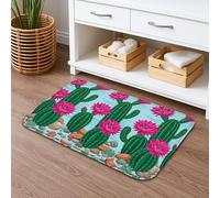 Cactus Floral Quick Dry Bath Mat, Vibrant Peach Flowers Plants Absorbent Non Slip Shower Mat, Spring Decorative Flannel Washable Bath Rugs for Bathroom Toilet Restroom 20x32 Inch