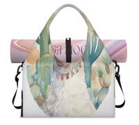 Cactus Flower Alpaca Llama Sports Duffle Bag with Shoe Compartment Weekend Overnight Bags Tote Cabin Luggage Bag for Gym Yoga Travel