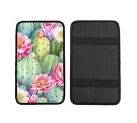 Cactus Flower Car Armrest Cushion Cacti Floral Waterproof Auto Center Console Pad Car Armrest Seat Box Cover Protector Universal Fit for Most Vehicle SUV