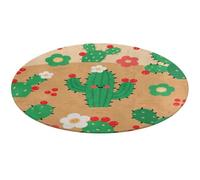 Cactus Flower Design Round Rug Washable Circle Area Rugs for Living Room Non-Slip Rugs for Bedroom Dining Room Rug Front Door Mat Round Carpet for Bedroom Kitchen 90 * 90cm