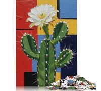 Cactus Flower Painting with Geometric Background Puzzles 500 Pieces for Teenagers Gifts Puzzle for Adults And Teenager Jigsaw Puzzles for Adults Educational Game Challenge Toy 500pcs (52x38cm)
