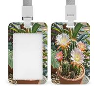 Cactus Flower Pot Badge Holder Waterproof Plastic ID Card Badge Holders with Lanyard Vertical Card Case Protector Pouch Clear Window Work Badges for Women Men