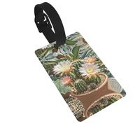 Cactus Flower Pot Luggage Tags for Suitcases, PVC Suitcase Tag with Secure Strap Suitcase Identifier with Privacy Name Card for Travel Bag Tags Personalized Baggage Tag for Women Men
