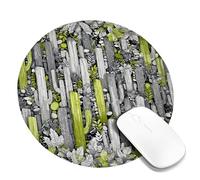 Cactus Garden Square Desk Mouse Pad, Green Gray Desert Cacti Stitched Edge Mousepad, Rubber Non-Slip Washable Gaming Mouse Pad for Home and Office Computer, Laptop Round 8x8 Inch