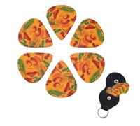 Cactus Hat and Chili Pepper Guitar Picks 6 Pack, 0.96mm Thickness Celluloid Bass Pick with Leather Guitar Pick Holder Keychain Abstract Art Pics Plectrum for Acoustic Electric Guitar, Ukulele, Bass