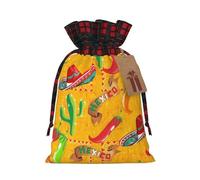 Cactus Hat And Chili Pepper Print Christmas Imitation Burlap Gift Bag With Drawstring And Gift Tag,For Wrapping Candies