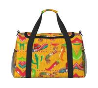 Cactus Hat and Chili Pepper Print Everyday Use Travel Duffle Bag Large Capacity Travel Bag Stylish Functional Bag, Black, One Size