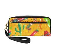 Cactus Hat and Chili Pepper Print Makeup Bag for Women Waterproof Pouch Toiletry School Office Travel Daily Use