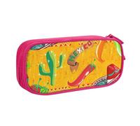 Cactus Hat and Chili Pepper Print Pencil Pouch Storage Cosmetics Art Tools Supplies Students Teachers Versatile Use