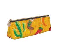 Cactus Hat and Chili Pepper Print Stylish and Practical Pencil Case Large Capacity Triangle Pencil Pouch with Zipper