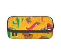 Cactus Hat and Chili Pepper Print Teen Large Storage Pencil Case Stationery Organizer School College Business Travel