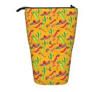 Cactus Hat and Chili Pepper Print Telescopic Pencil Case Adjustable Lightweight Office Stationery Organizer Pouch