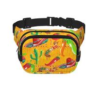 Cactus Hat and Chili Pepper Print Waist Pack Square Waist Bag Workout Hiking Running Travel Gym Pretty Zipper Fashion
