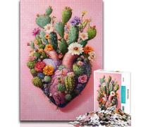 Cactus Heart 1000 Piece Jigsaw Puzzles for Teenagers Gifts,Pattern Assembly Fun at Home Activities,Birthday Present,Travel Gifts (50x75cm)