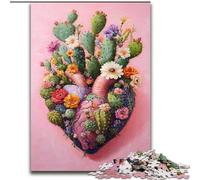 Cactus Heart Jigsaw Puzzles for Teenagers 1000 Pieces, Educational Games Home Decoration Suitable for Desktop Decoration (26x38cm)