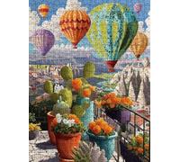 Cactus Hot Air Balloon Jigsaw Puzzles for Adults 1000, 1000 Piece Jigsaw Puzzles, Classic Educational Jigsaws, Impossible de Assemble Handmade, Challenging Puzzle, Fun Family Activities FNKL0-1008