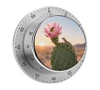 Cactus in Bloom Kitchen Timer 60 Minute Visual Wind Up Timers Indoor Mechanical Timers with Magnetic Base Stainless Steel Timer for Home Cooking Time Management Tool