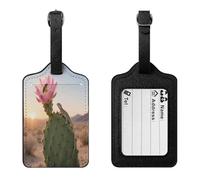 Cactus in Bloom Luggage Tag PU Waterproof Travel Name Tag with Card Holder for Women Men Suitcase Identifier Cute Travel Essentials