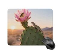 Cactus in Bloom Mouse Pad Square Laptop Mouse Mat Cute Computer Mousepad Keyboard Pad Non-Slip Desk Pads for Gaming Office Work Home 20 * 25cm