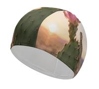 Cactus in Bloom Swim Cap for Women Men Swimming Hat Bath Waterproof Pool Caps for Long Thick Curly Hair
