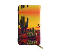 Cactus in Desert Print Leather Long Clutch Wallet â€“ Fashionable Personalized Wallet, Multiple Card Slots, Gift Ready, Black, One Size