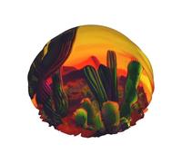 Cactus in Desert Print Shower Cap, Shower Cap for Women Reusable, Waterproof Bath Cap,Quick Drying Bath Hair Cap