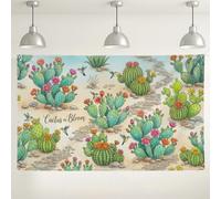 Cactus in Flowering Wall Backdrop, Colorful Floral Desert Decorations, Vibrant Green and Peach Cacti Design for Photography Party Supplies, Summer Outdoor Event Background 71x43 Inch