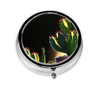 Cactus in Pot Mini Round Pill Box, can be Put into Wallet, Pocket, Light and Convenient, 3 Compartment Pill Box, Portable Pill Box,