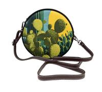 Cactus In The Desert At Night Mid-Century Women Round Crossbody Bags Leather Sling Bag Purse