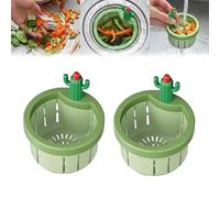 Cactus Kitchen Sink Drain Strainer, 2 Press Automatic Dumping Basket, Kitchen Waste Collector Filter, No-Clog Filter Sink Plug Replacement Cactus Sink Draining Basket Filter (Green-2, Cactus)