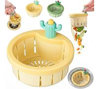 Cactus Kitchen Sink Strainer Basket, One-Press Pop-Up Sink Plug Stopper, Anti-Clogging Drain Filter Waste Catcher, BPA-Free Plastic For 7.8cm Sinks, Green & Beige Pack(Beige)