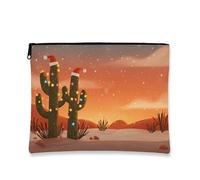 Cactus Makeup Bag, Christmas Desert Cosmetic Travel Pouch for Women, Portable Small Canvas Zipper Organizer, Holiday Skincare Toiletry Bag 7x9 Inch