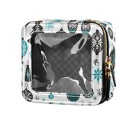 Cactus Many Illusion Leather Clear Makeup Bag Travel Toiletry Pouches Cosmetic Containers for Women Girls, Black and White Christmas Elements, One Size