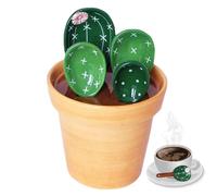 Cactus Measuring Spoons and Cup - 4pcs Ceramic Baking Spoons with Holder,Cute Cacti Measuring Spoons and 1 Cup for Ba-King, Salt, Sugar, Seasonings, Coffee