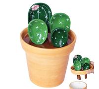 Cactus Measuring Spoons and Cups Set - 4 Pcs Cactus Measuring Spoons Set in Pot Organizer, Cute Kitchen Measuring Spoons with Base, Ceramic Kitchen Measuring Cups and Spoons for Baking Salt Sugar